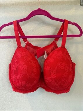 Lace-Embellished Red Underwire Bra with Support, SZ 42F